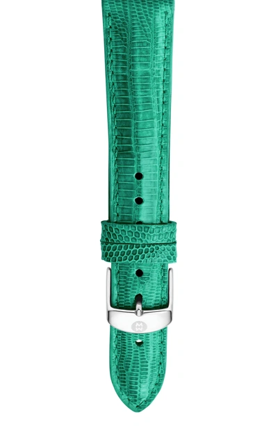 Shop Michele 16mm Lizardskin Watch Strap In Green