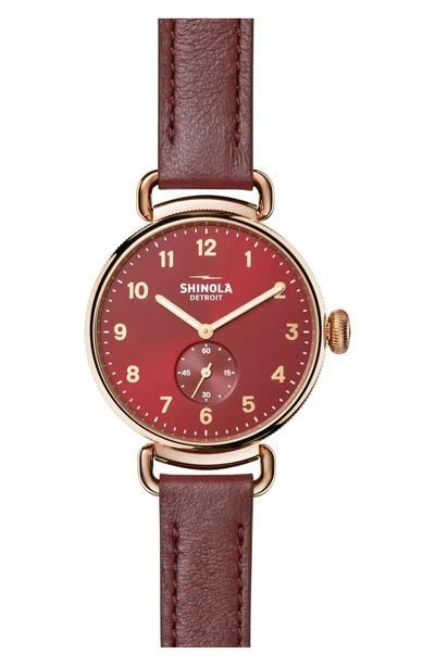 Shop Shinola The Canfield Alligator Strap Watch, 38mm In Red/ Rose Gold