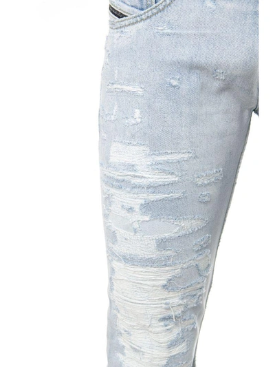 Shop Diesel Black Gold Light Denim Ripped Jeans In Denim Light Blu