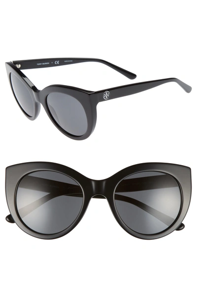 Shop Tory Burch 51mm Cat Eye Sunglasses - Black/ Silver