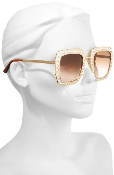 Shop Gucci 52mm Square Sunglasses - Gold/ Brown