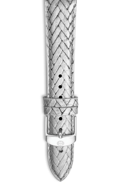 Shop Michele 18mm Leather Watch Strap In Silver