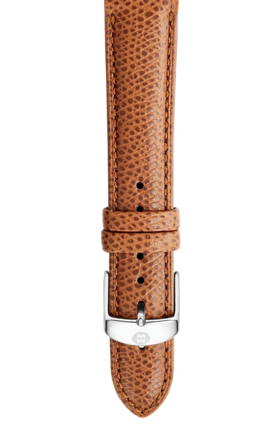 Shop Michele 18mm Leather Watch Strap In Saddle