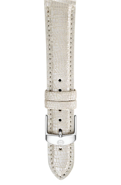 Shop Michele 18mm Leather Watch Strap In Metallic Pearl
