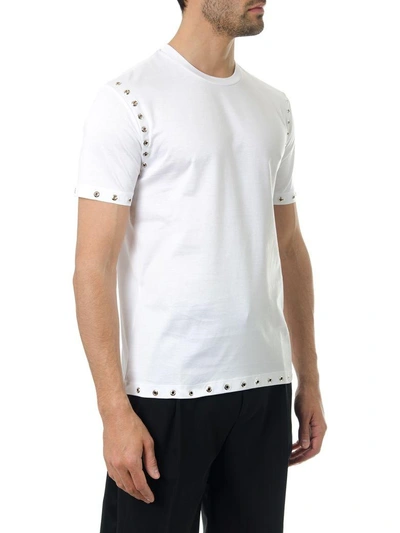 Shop Les Hommes Studded White Cotton T-shirt