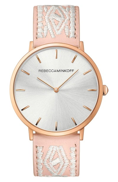 Shop Rebecca Minkoff Leather Strap Watch, 40mm In Light Blush/ Silver