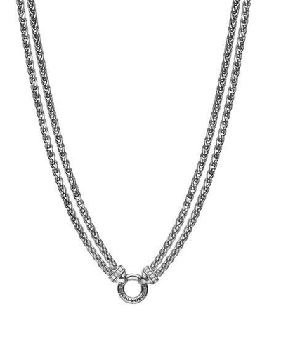 Shop David Yurman Double Wheat Chain Necklace With Diamonds In White/silver