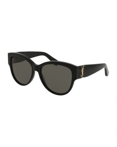 Shop Saint Laurent Monochromatic Cat-eye Sunglasses, Black