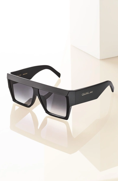 Shop Celine 60mm Flat Top Sunglasses In Black/ Smoke