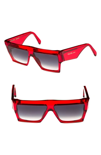 Shop Celine 60mm Flat Top Sunglasses - Transparent Red/ Brown