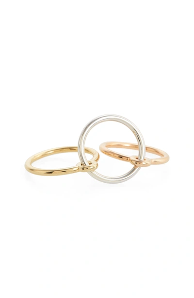 Shop Charlotte Chesnais Three Lovers Linked Rings In Silver Yellow Pink