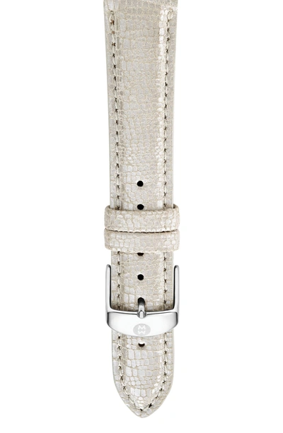 Shop Michele 16mm Leather Watch Strap In Metallic Pearl