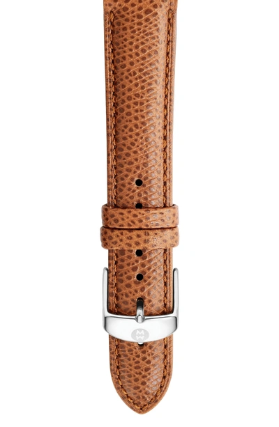 Shop Michele 16mm Leather Watch Strap In Saddle