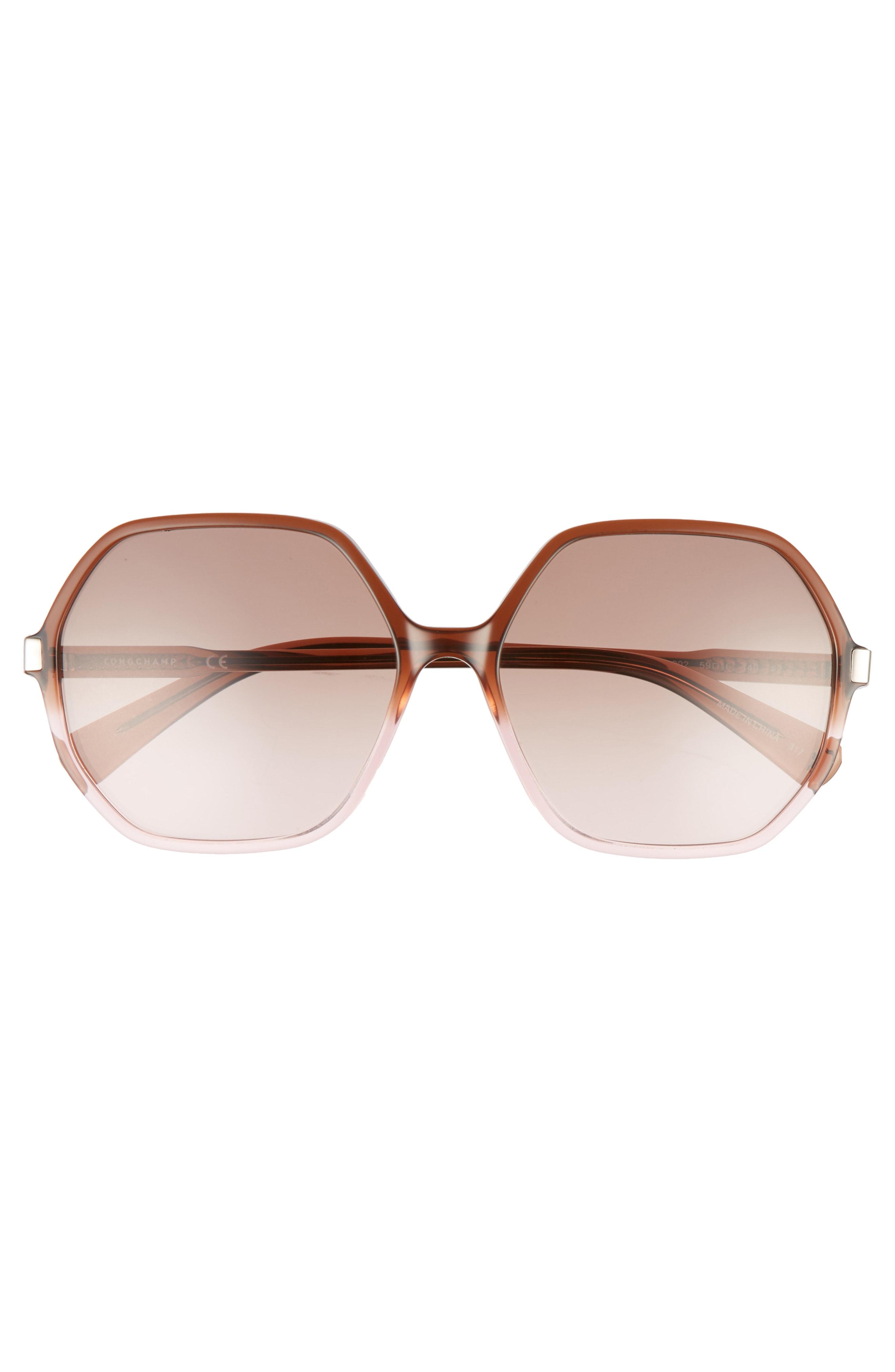 Longchamp 59mm Gradient Lens Hexagonal Sunglasses Brown/ Rose ModeSens