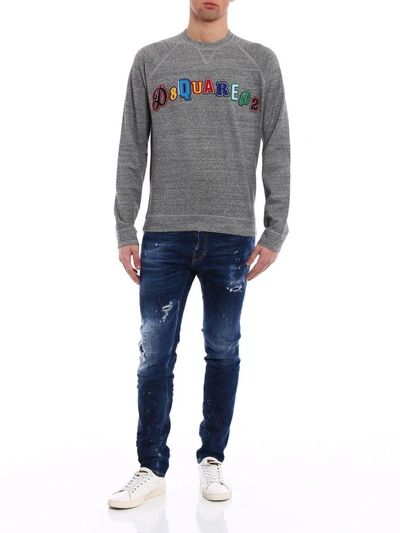 Shop Dsquared2 Embroidered Logo Sweatshirt In 860m Dark Grey Melange