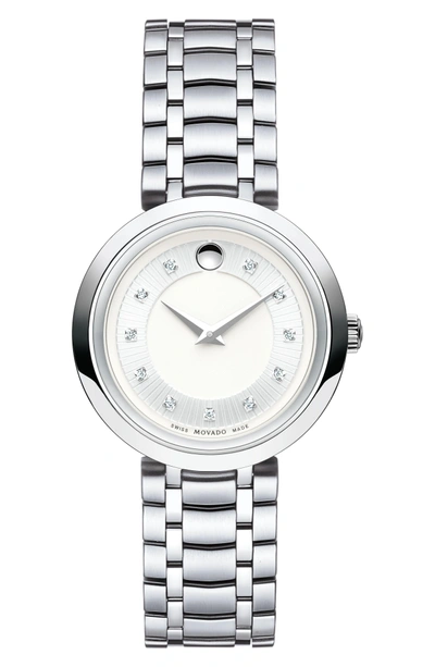 Shop Movado 1881 Diamond Bracelet Watch, 28mm In Silver