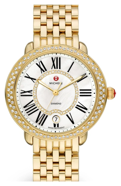 Shop Michele Serein 16 Diamond Gold Plated Watch Case, 34mm X 36mm
