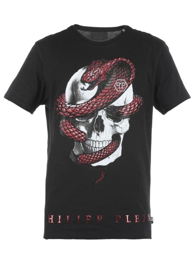 Shop Philipp Plein Strass Snake T-shirt In Black - Red