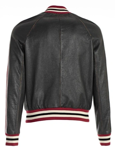 Shop Saint Laurent Leather Jacket In Black Cognac Red