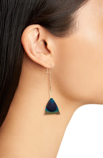 Shop Serefina Feather Broomstick Earrings In Turquoise