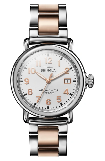 Shop Shinola The Runwell Bracelet Watch, 36mm In Rose Gold/ White/ Silver