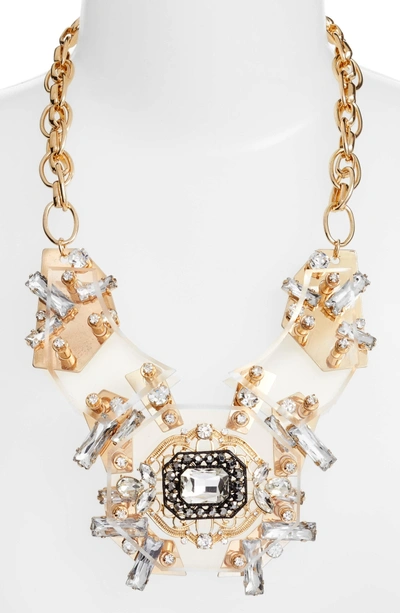 Shop Adia Kibur Crystal Statement Necklace In Clear/ Gold