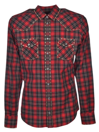 Shop Dolce & Gabbana Studded Western Checked Shirt In Rosso