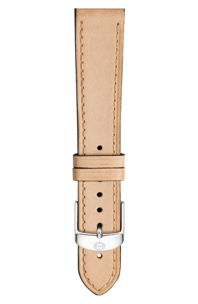 Shop Michele 16mm Calfskin Leather Watch Strap In Tan