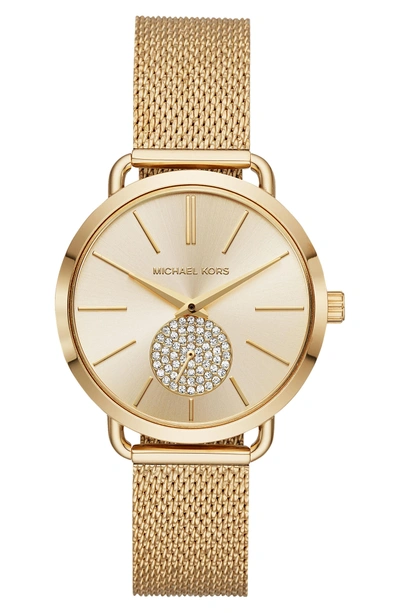 Shop Michael Kors Portia Mesh Strap Watch, 37mm In Gold
