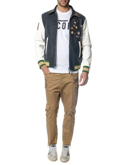 Shop Dsquared2 Bad Boy Scouts Wool & Leather Bomber Jacket In Multicolor