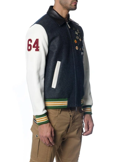 Shop Dsquared2 Bad Boy Scouts Wool & Leather Bomber Jacket In Multicolor