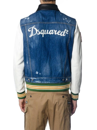 Shop Dsquared2 Bad Boy Scouts Wool & Leather Bomber Jacket In Multicolor