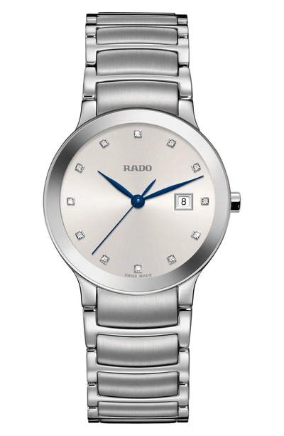 Shop Rado Centrix Diamond Bracelet Watch, 28mm In Silver