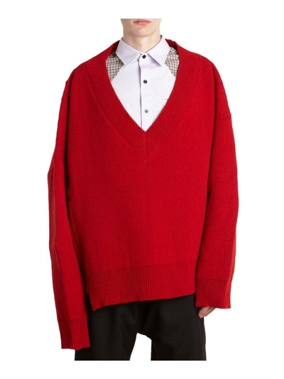 Shop Raf Simons Oversized Wool Sweater In Rosso