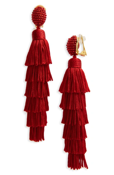 Shop Oscar De La Renta Tassel Clip Earrings In Ruby