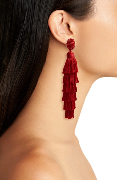 Shop Oscar De La Renta Tassel Clip Earrings In Ruby