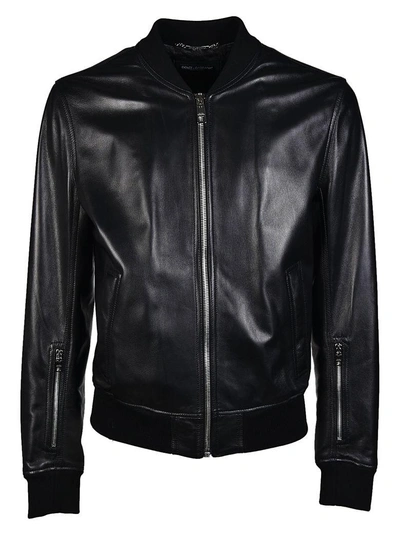 Shop Dolce & Gabbana Leather Bomber Jacket In Nero