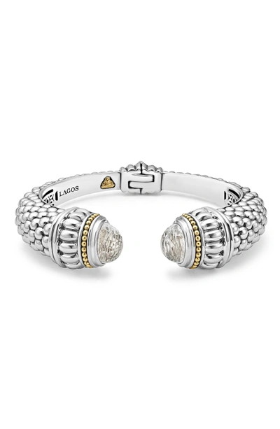 Shop Lagos Caviar Color Hinge Wrist Cuff In White Topaz