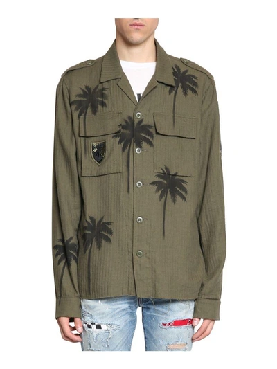 Shop Amiri Palm Military Cashmere Blend Shirt In Verde