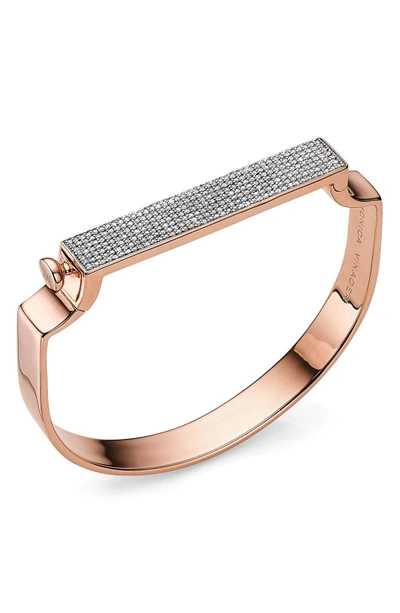 Shop Monica Vinader Engravable Signature Bangle (online Trunk Show) In Rose Gold/ Diamond