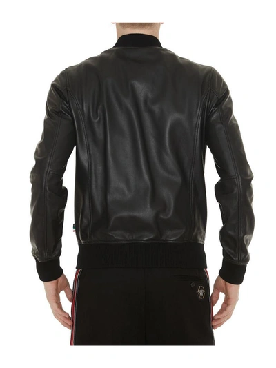 Shop Philipp Plein Serge Leather Jacket In Black-red