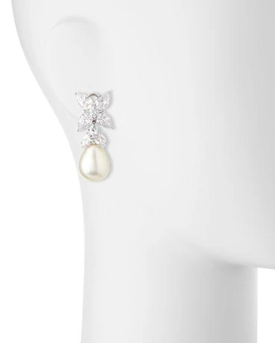 Shop Fantasia By Deserio 10.0 Tcw Flower Top Cz & Simulated Pearly Drop Earrings In Clear