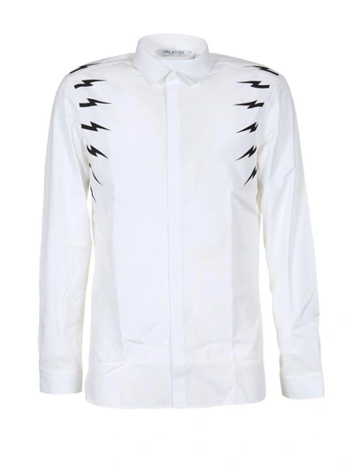 Shop Neil Barrett Lightning Bolt Print Shirt In Bianco-nero