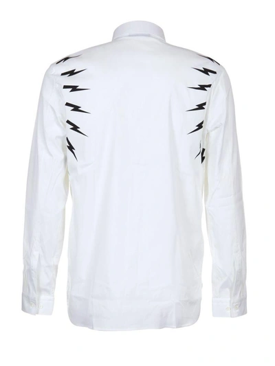 Shop Neil Barrett Lightning Bolt Print Shirt In Bianco-nero