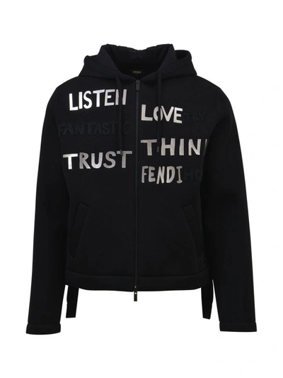 Shop Fendi Hoodie With Patches In Black