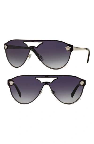 Shop Versace 60mm Shield Mirrored Sunglasses - Silver
