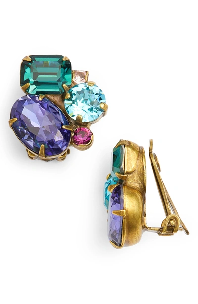 Shop Sorrelli Crystal Cluster Clip Earrings In Multi