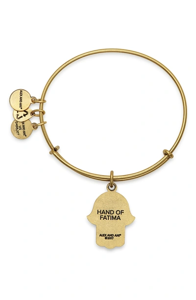 Shop Alex And Ani Hand Of Fatima Adjustable Wire Bangle In Russian Gold