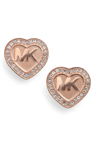 Shop Michael Kors Heart Stud Earrings In Rose Gold