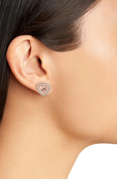 Shop Michael Kors Heart Stud Earrings In Rose Gold